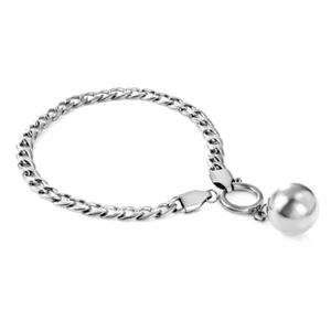 Silver Stainless Steel Single Solid Ball Charm Bracelet - Picture 1 of 5