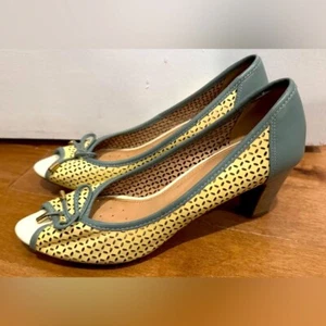 Geox Respira leather peep toe pumps heels breathable bow holes sandal US9 retro - Picture 1 of 7