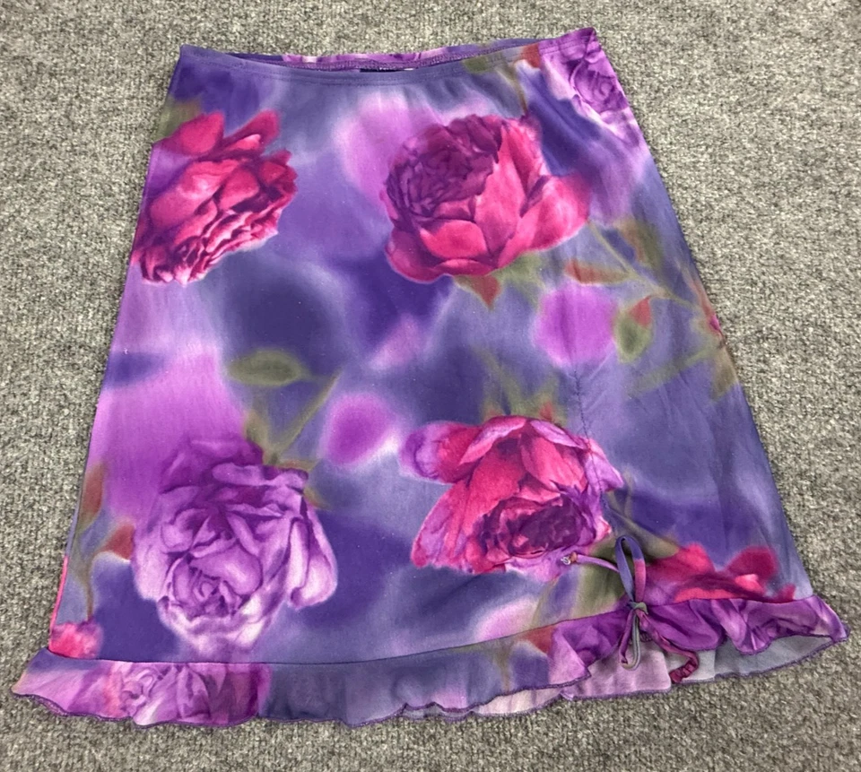 Falda Limited Too Niñas Talla 12 Floral Púrpura Y2K Hada Brillante Gasa Pull On Foto 1 de 4