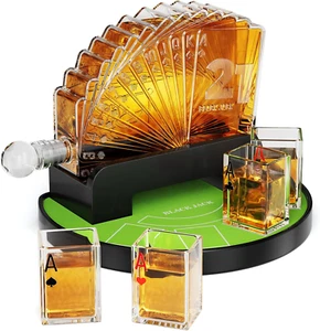 Blackjack Whiskey Decanter Set, 37.2 Oz Whiskey Decanter with 4 Glasses, Casino - Picture 1 of 8