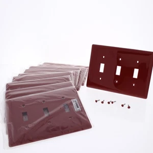 Hubbell NPJ3R Red 3-Gang Toggle Unbreakable Nylon Mid-Size Wallplate Cover 10pcs - Picture 1 of 5
