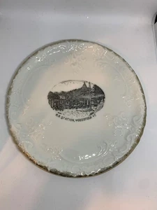 Souvenir Porzellan Teller Anfang 20. Jahrhundert R.R. Bahnhof Woodstock Vermont - Bild 1 von 10