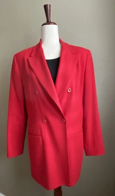 Blazer informal de esquina de lana roja de doble botonadura para mujer talla 12 hombreras Foto 1 de 4