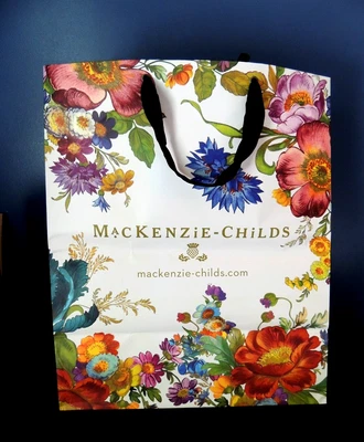 MacKenzie-Childs Large Floral Check Empty Gift Bag Cloth Handles Flower Market - Image 1 of 4