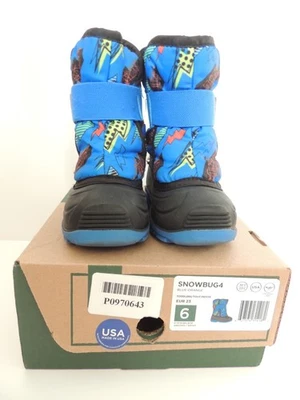 Kamik Snowbug 蓝色冬季毛皮衬里防水雪地靴 学步儿童 男孩 6 码 — 第 1/4 张图片