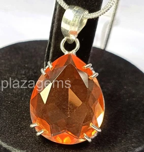 Natural 57.10 Ct Orange Opal Pendant Pear Cut 925 Sterling Silver Chain 5ARQ - Picture 1 of 7