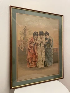 Edwardian Theatre Poster Mikado Print Geisha Opera Lithograph Large Framed - Picture 1 of 8