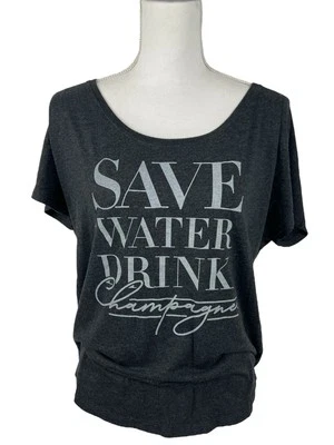 Save Water Drink Champagne Women Top Cotton Size M Cap Sleeve Gray - Image 1 of 4