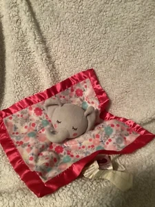Elephant Lovey Security Blanket Hot Pink Floral Plush Satin Trim Parents Choice - Picture 1 of 3