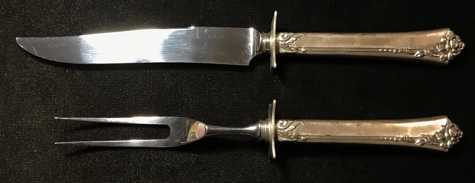 Cubiertos de plata de ley - Juego corto de talla de filete de rosa damasco Heirloom Oneida Foto 1 de 4