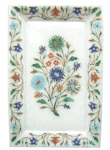 Marble Tray Marquetry floral Inlay Semi Precious work Home Decor and gifts - Picture 1 of 1