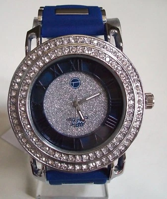 Men's Techno Pave Blue & Silver Finish Silicone Band Fashion Hip Hop Watch - Image 1 of 4