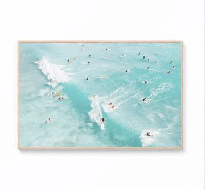 Arte de pared aéreo para surfistas, impresión de surfistas, impresiones aéreas de playa, pared aérea del océano Foto 1 de 4