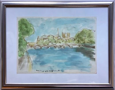 Watercolour at The Seine IN Paris France 1953 Erich Puchta 1908 - 1986 #92 - image 1 of 4