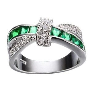 Blue Color Stone Crystal Rings Women Fashion Jewelry Accessory Wedding Band Ring - Picture 1 of 18