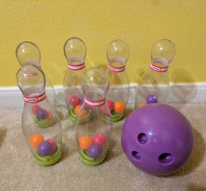 The Little Tikes Plastic Clear Sports Bowling Set of 6 Pins 1 purple Bowling Bal - Picture 1 of 1