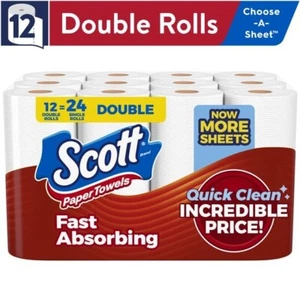 NEW Scott Paper Towels Bulk 24 Regular Rolls 12 Double Rolls White Fast Shipping - Picture 1 of 9