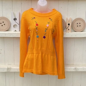 Vintage Univer-Lon Jumper Chunky Knit Floral Yellow Brazil 60s 70s South America - Picture 1 of 9