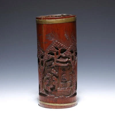 Chinese Carved Bamboo Brushpot - Early 20th. C. - 26,8 cm - Sprung - Bild 1 von 4