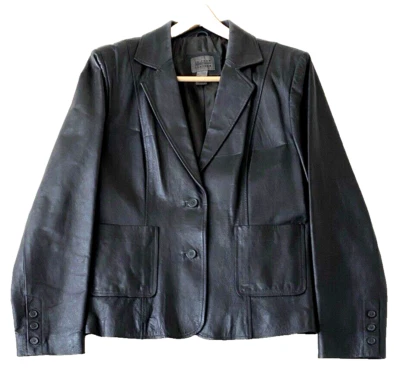 Abrigo chaqueta de cuero negro para mujer de John Paul Richards talla 12 Foto 1 de 4