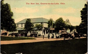 Vintage Ohio OH Postcard The New Inn Geneva On The Lake Old Cars People 1914 - Picture 1 of 3