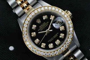 Rolex Datejust 26 mm Black Diamond Dial 2 Tone Jubilee Watch Diamond Bezel - Picture 1 of 8