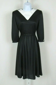 VTG 1960s WHIRLAWAY FROCKS BLACK DRESS & BELT SIZE 6P WHITE COLLAR POLY - Picture 1 of 11