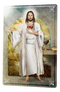 Plaque Émaillée Rétro Motif Jésus de croix de coeur 20X30 cm