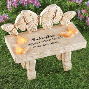 Solar LED BUTTERFLIES APPEAR Memorial Bench Sentiment Garden Statue Yard Decor - Picture 1 of 6