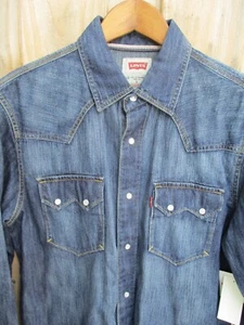 Levis Modern blue denim sawtooth pocket pearl snap western shirt Small new - Picture 1 of 7