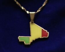Mali Map & Flag Pendant Necklace & Gift Pouch, gold metal chain africa country