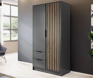 Wardrobe NELLY 2D with Mirror Hinged Doors Drawers Decorative Panels New - Picture 1 of 8