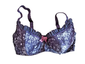 Sujetador TU UK 32DD Berenjena Mariposas/Floral Con Aros Acolchado Satén Balcón - Imagen 1 de 4