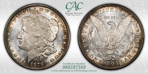 1878 8 Tailfeather Morgan Dollar, Stempelglanz, CACG MS-60, Light P/L, VAM-1 - Bild 1 von 8