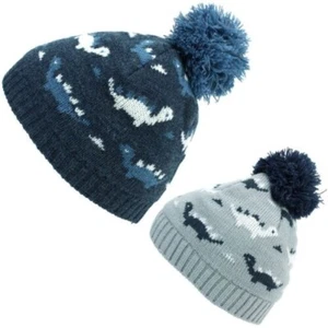 Enfants Dinasour Bonnet Pompon Jiglz Tricoté Casquette Chaud Pompon Hiver - Picture 1 of 5
