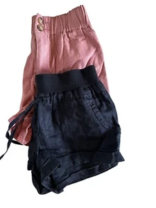 Forever 21 Womens Linen Blend High-Waisted Shorts Set In Pink & Navy size S - Picture 1 of 9