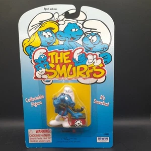 VTG 1995 Smurfs Peyo Schleich Smurf Chatting On Telephone New On Card - Picture 1 of 2
