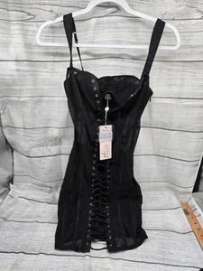 NEW Oh Polly Black Corset Lace-Up Bodycon Dress Size US 2 - Picture 1 of 9