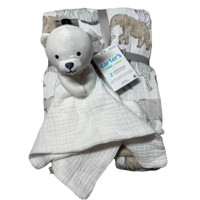 Carters Child Of Mine Algodón Muselina 2Pk Mantas Envolventes y Manta de Oso de Seguridad Foto 1 de 4