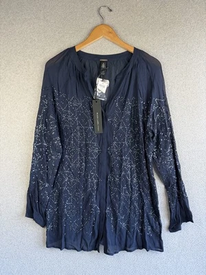 Chicos Black Label Blouse Women 0 Navy Sequin Button Feminine Preppy  - image 1 of 4