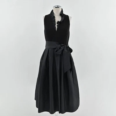 Jessica Howard Ruffled Collar Fit Flare Dress Size 6 Vamp Dark Romantic Black - Image 1 of 4