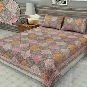 Copriletto Kalamkari nuovo con etichette e due federe India stampa blocco tessuto a mano paisley - Foto 1 di 6