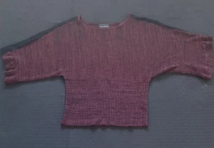 Brittany Black Sweater Damen Medium Burgundy Ribbed Dolman Cropped Pulli - Bild 1 von 9