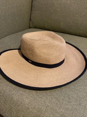 Sombrero de sol Scala tejido para mujer trenzado sombrero de sol aspecto de paja resort de playa Foto 1 de 4