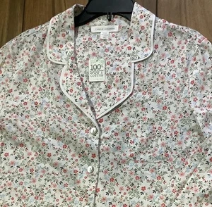 Carole Hochman Sleep Lounge SET 100% Soft Cotton Size XL Ivory withCoral Floral - Picture 1 of 8