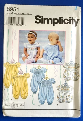 Simplicity 8951 Sewing Pattern Oliver Goodin Baby Romper Size NB-18 Mths *UNCUT* - Image 1 of 4