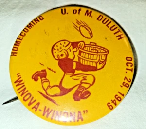 1949 U of M DULUTH MN HEIMKEHR Fußball Winova Winona Pinback Button Abzeichen nb - Bild 1 von 3
