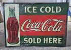 Early Antique Advertising Embossed Tin Coca Cola Soda Pop Sign Country Store Old