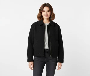 KB Collections Womens Solid Black 100% Wool Cropped Jacket Coat Size Large L - Picture 1 of 5