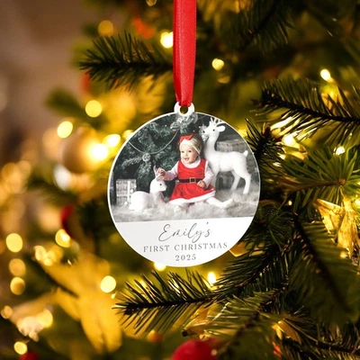 Personalisierte Baby Christbaumkugel Ornament individuell bedruckt Babys erste Weihnachten - Bild 1 von 4